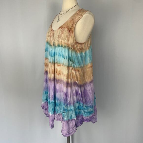 Boho Mini Dress One Size Trapeze Swing Tie Dye Festival Fairy Grunge Lagenlook - Picture 6 of 14